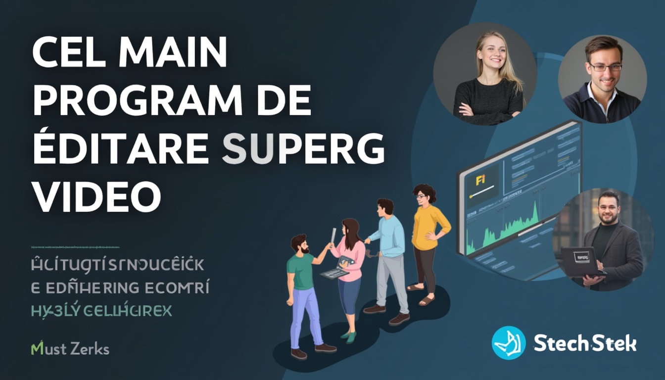 Oameni lucrând pe un program de editare video cu interfață grafică modernă